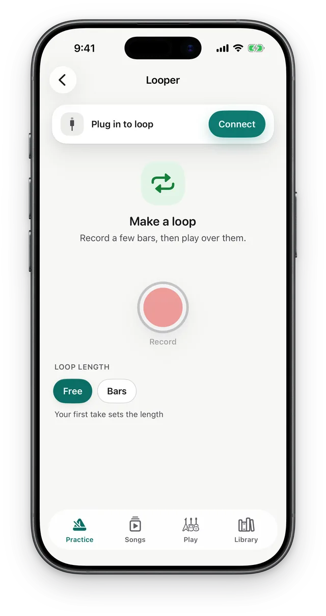 The Looper: Make a loop, a record button, and a Free or Bars loop length.