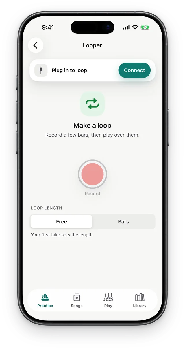 The Looper: Make a loop, a record button, and a Free or Bars loop length.